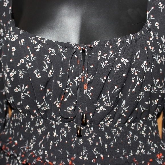 FREE People Black Floral Print Ruched Crop Top - Picture 3 of 7